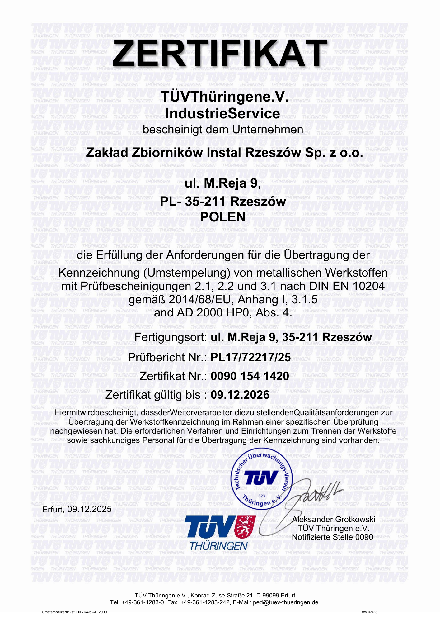Instal 25 642_Umstempelzertifikat_AD_2000_EN_764-5_de 2025.pdf Certyfikat EN 1090 pl