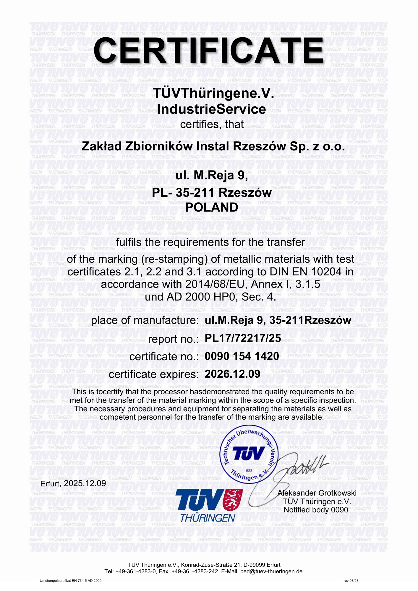 Instal 25 642_Umstempelzertifikat_AD_2000_EN_764-5_en 2025.pdf Certyfikat EN 1090 de