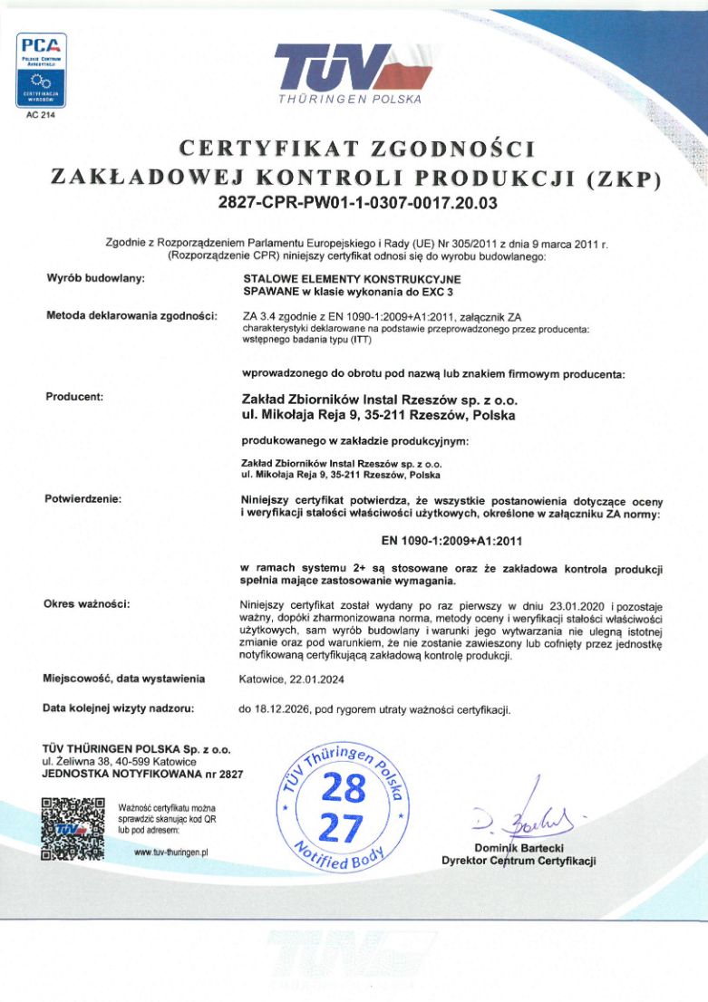 Certyfikat EN 1090 de